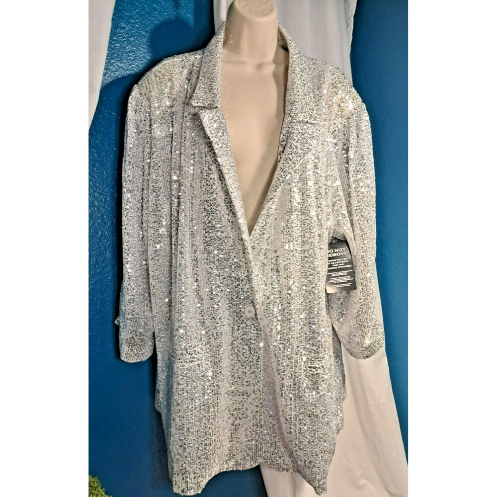NWT June+Vie Silver Sequin Blazer Womens Size 3xl 30/32